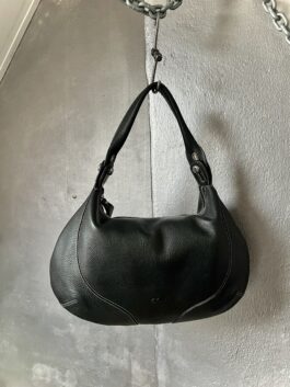 Vintage real leather shoulderbag with silver hardware black