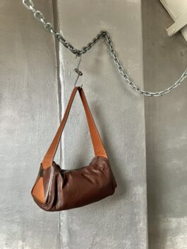 Vintage real leather shoulderbag two coloured brown