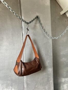 Vintage real leather shoulderbag two coloured brown