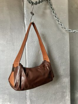 Vintage real leather shoulderbag two coloured brown