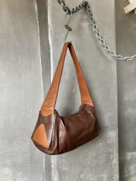 Vintage real leather shoulderbag two coloured brown