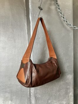 Vintage real leather shoulderbag two coloured brown