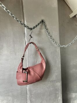 Vintage real leather handbag with silver hardware pink