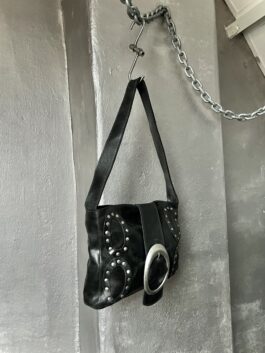 Vintage real leather shoulderbag with silver hardware black