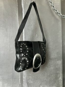 Vintage real leather shoulderbag with silver hardware black