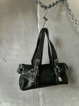 Vintage real leather shoulderbag with silver hardware black