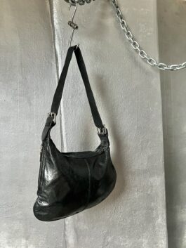 Vintage real leather shoulderbag with buckle straps black