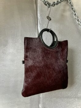 Vintage real leather handbag with cowhide wine red