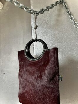 Vintage real leather handbag with cowhide wine red