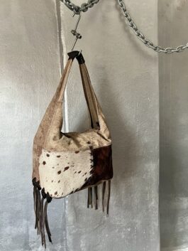 Vintage real leather shoulderbag with cowhide brown