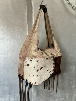 Vintage real leather shoulderbag with cowhide brown