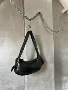 Vintage real leather shoulderbag/ crossbody with silver hardware black