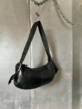 Vintage real leather shoulderbag/ crossbody with silver hardware black