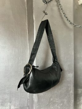 Vintage real leather shoulderbag/ crossbody with silver hardware black