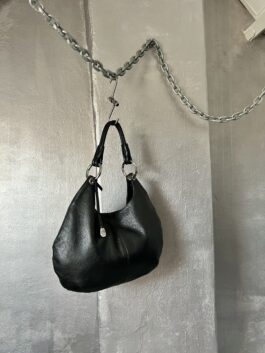 Vintage real leather shoulderbag with silver hardware black