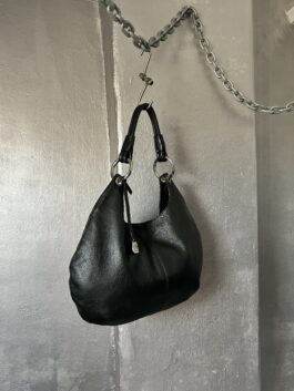 Vintage real leather shoulderbag with silver hardware black