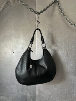 Vintage real leather shoulderbag with silver hardware black