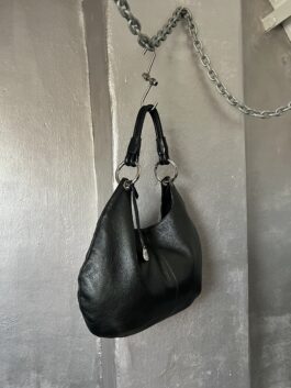 Vintage real leather shoulderbag with silver hardware black