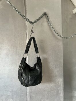 Vintage real leather shoulderbag with silver hardware black