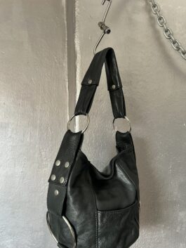 Vintage real leather shoulderbag with silver hardware black