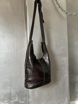 Vintage real leather crocodile crossbody bag brown