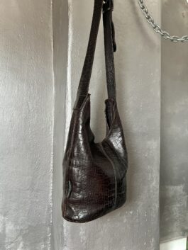 Vintage real leather crocodile crossbody bag brown