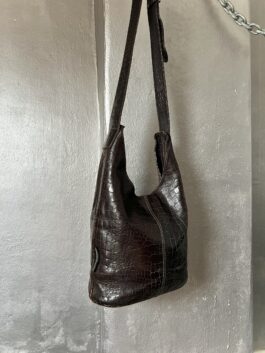 Vintage real leather crocodile crossbody bag brown