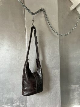 Vintage real leather crocodile crossbody bag brown