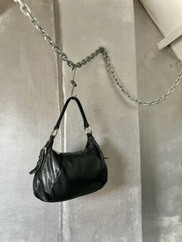 Vintage real leather shoulderbag with silver hardware black