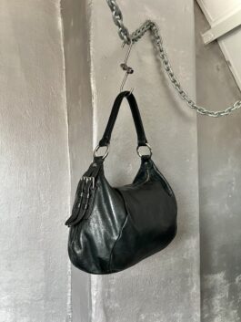 Vintage real leather shoulderbag with silver hardware black