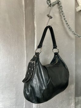 Vintage real leather shoulderbag with silver hardware black