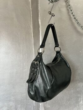 Vintage real leather shoulderbag with silver hardware black