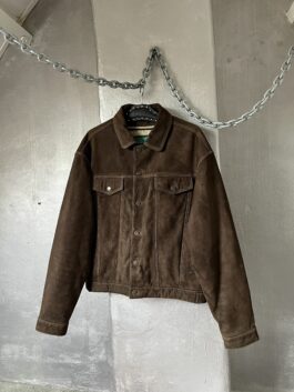 Vintage oversized real leather denim look jacket brown