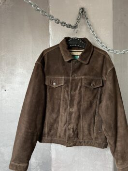 Vintage oversized real leather denim look jacket brown