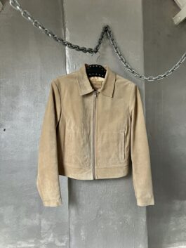 Vintage real leather suede racing jacket beige