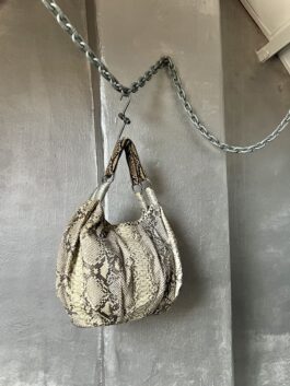 Vintage real leather shoulderbag with snakeskin beige