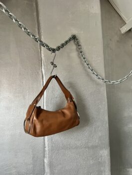 Vintage real leather handbag with silver hardware brown