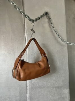 Vintage real leather handbag with silver hardware brown