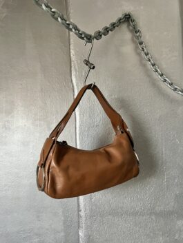 Vintage real leather handbag with silver hardware brown