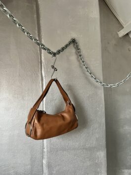 Vintage real leather handbag with silver hardware brown