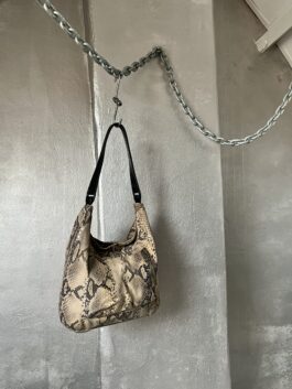 Vintage real leather shoulderbag with snakeskin beige