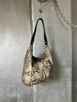 Vintage real leather shoulderbag with snakeskin beige