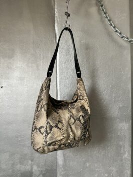 Vintage real leather shoulderbag with snakeskin beige