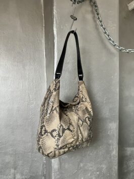 Vintage real leather shoulderbag with snakeskin beige