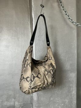 Vintage real leather shoulderbag with snakeskin beige