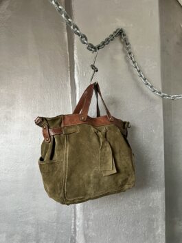 Vintage real leather slouchy suede handbag khaki brown