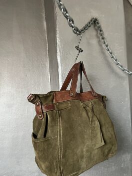 Vintage real leather slouchy suede handbag khaki brown