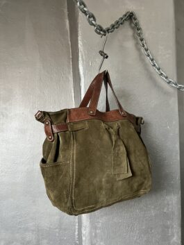 Vintage real leather slouchy suede handbag khaki brown