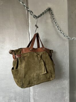 Vintage real leather slouchy suede handbag khaki brown