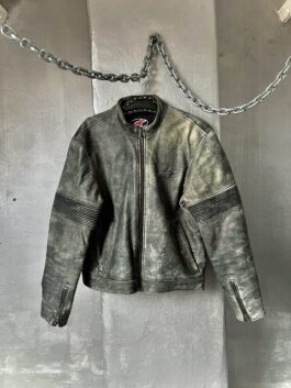 Vintage oversized real leather racing motor jacket washed grey